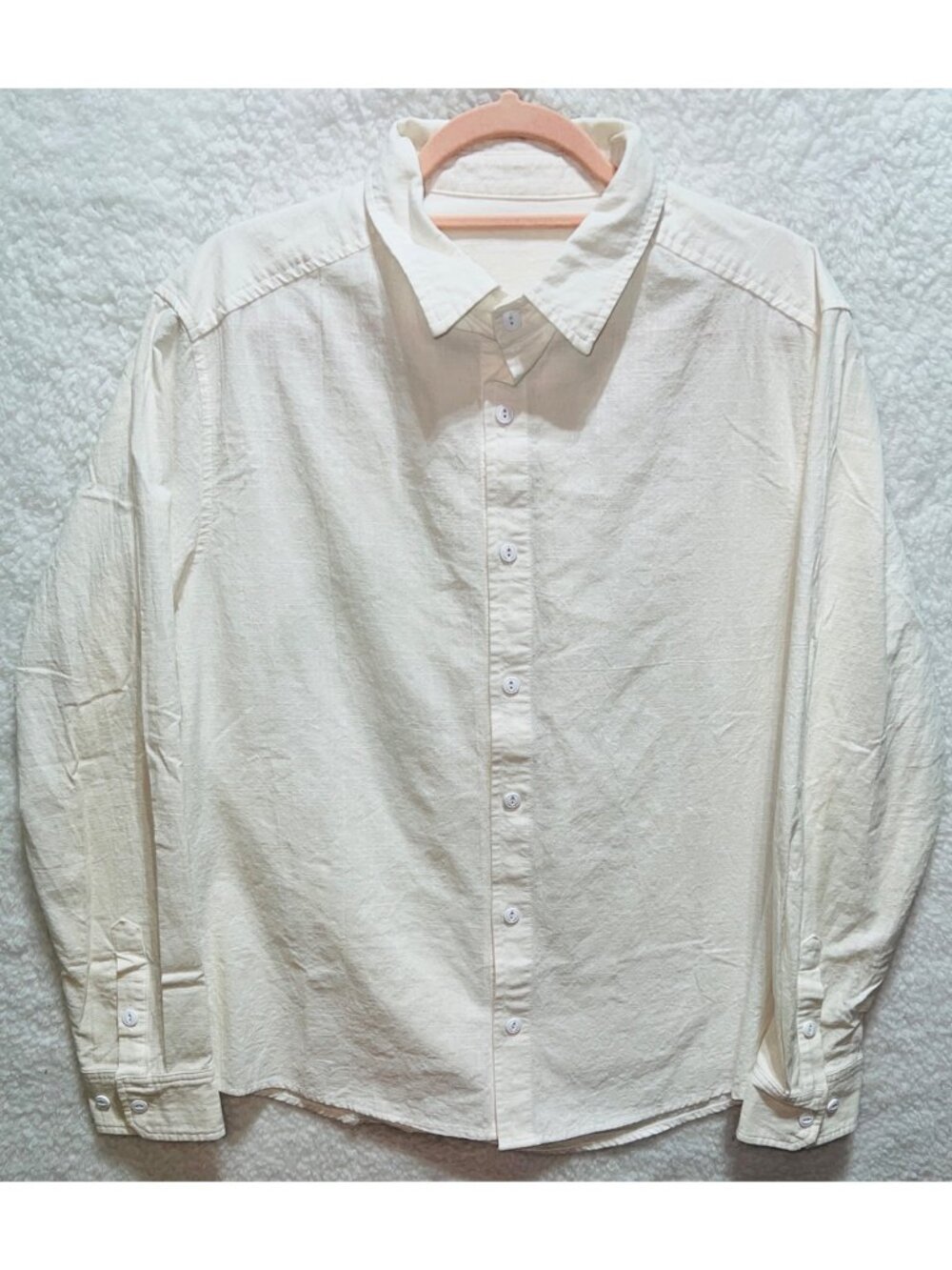 Vintage White Medium Button-Down Shirt Long Sleeves Collared Neck Relaxed Fit